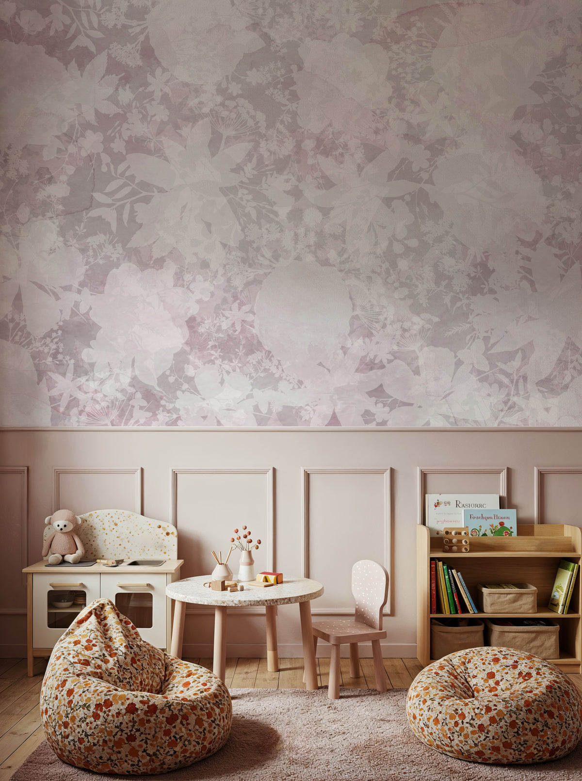 Flower Silhouette Red Mural Wallpaper - room preview 06