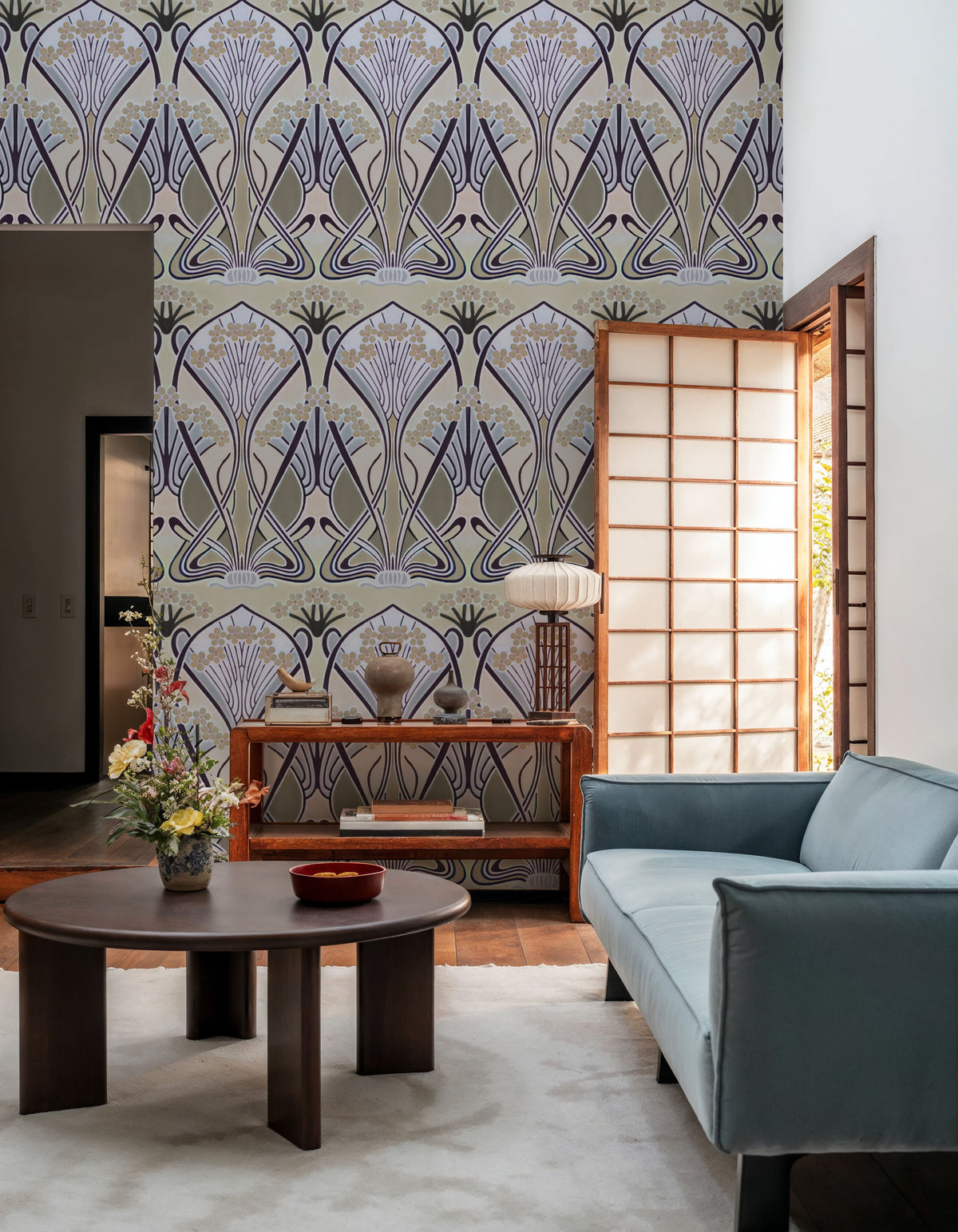 Floral Art Deco Aura, Butter Mural Wallpaper - room preview 06