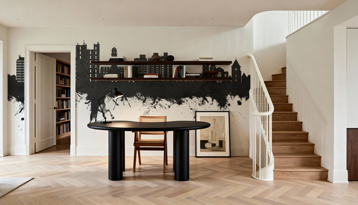 Luton England Skyline Black & White Mural Wallpaper - room preview 06
