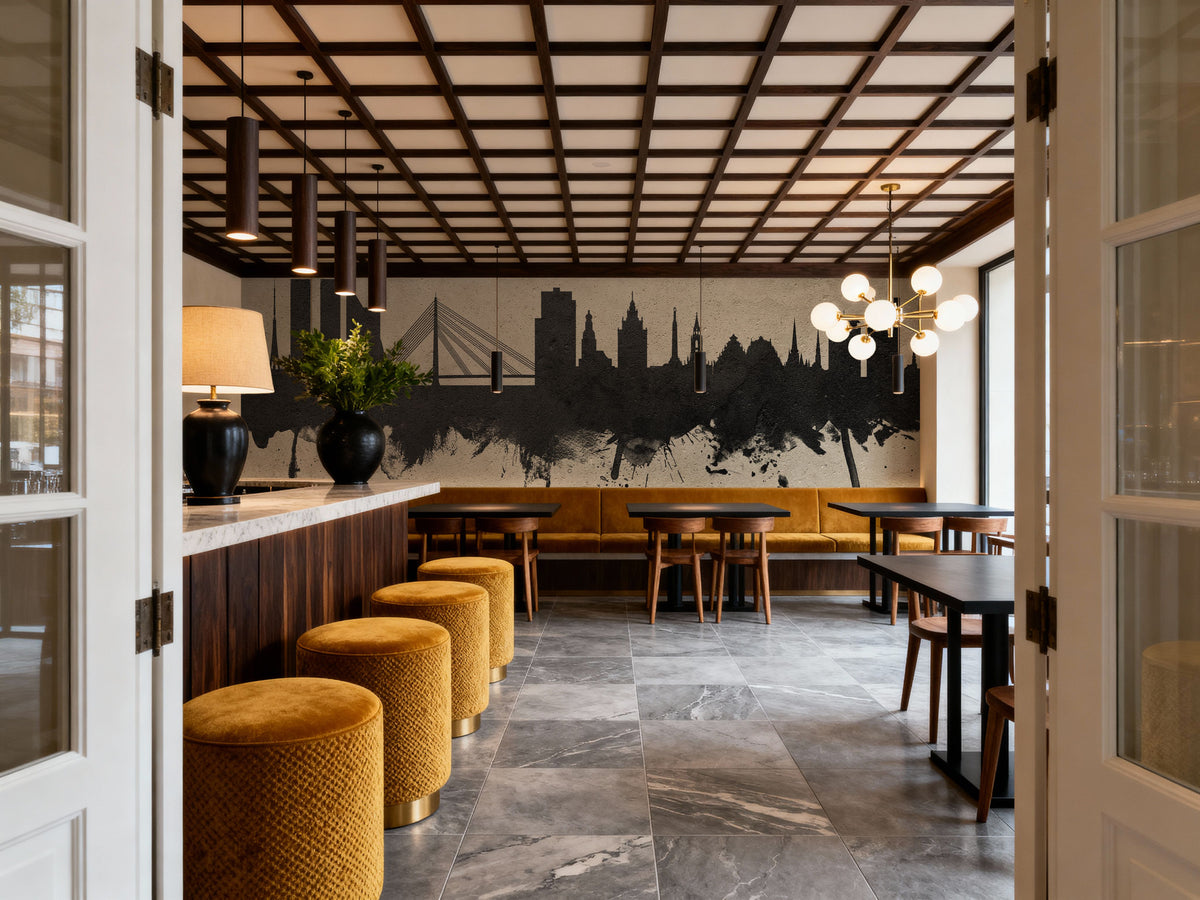 Riga Latvia Skyline Concrete Mural Wallpaper - room preview 06