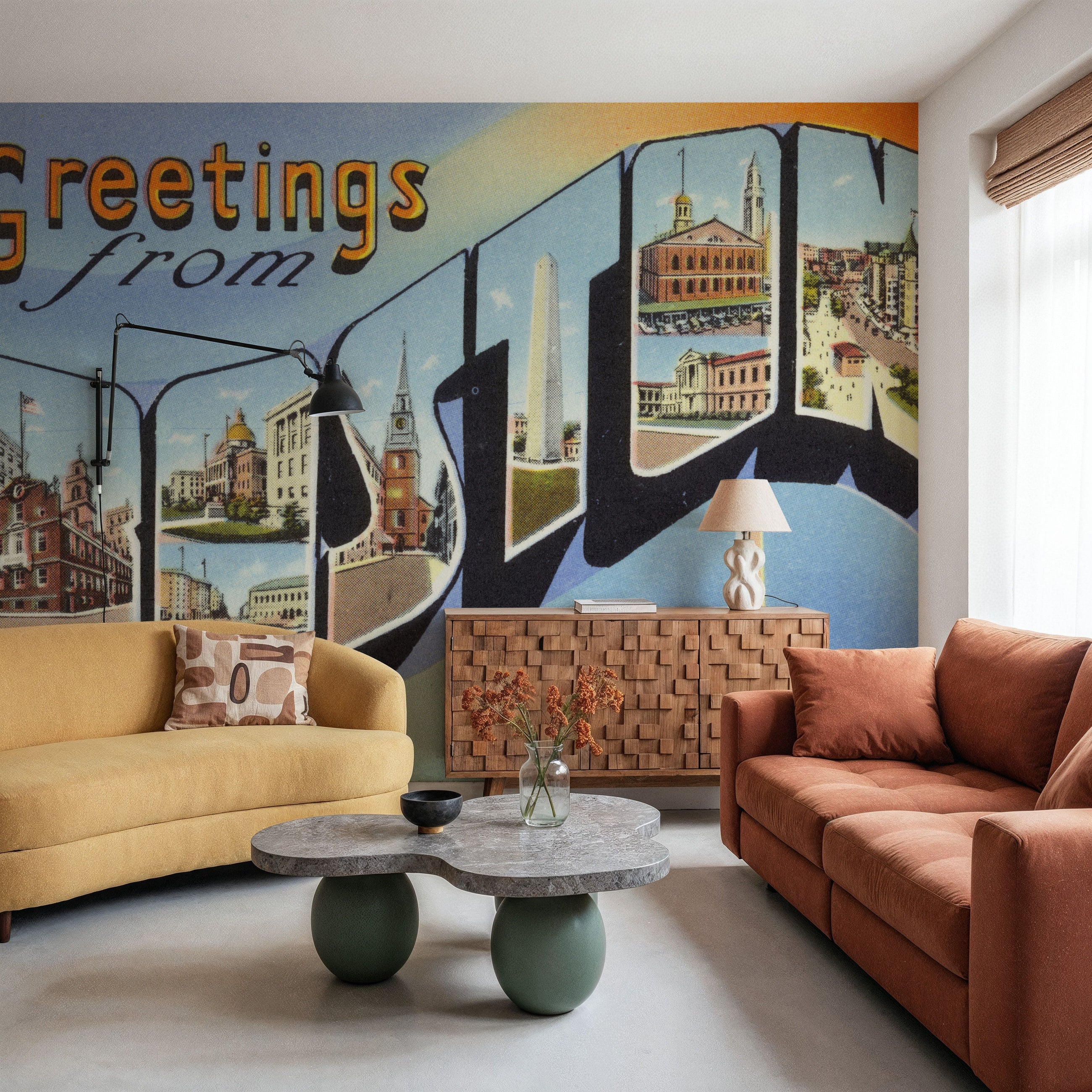 Greetings From Boston Mural Wallpaper