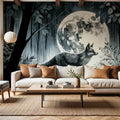 Moonlit Solitude in the Midnight Forest Mural Wallpaper - room preview 06