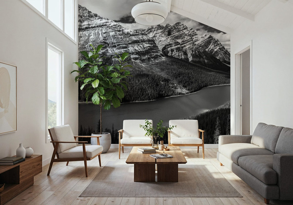 Peyto Lake BW Mural Wallpaper - room preview 06