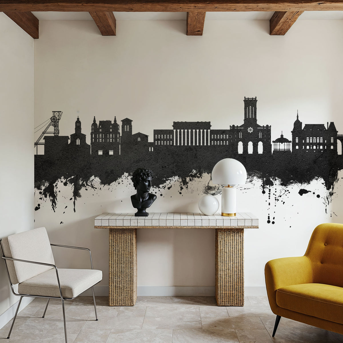 Saint-Étienne France Skyline Black & White Mural Wallpaper - room preview 06