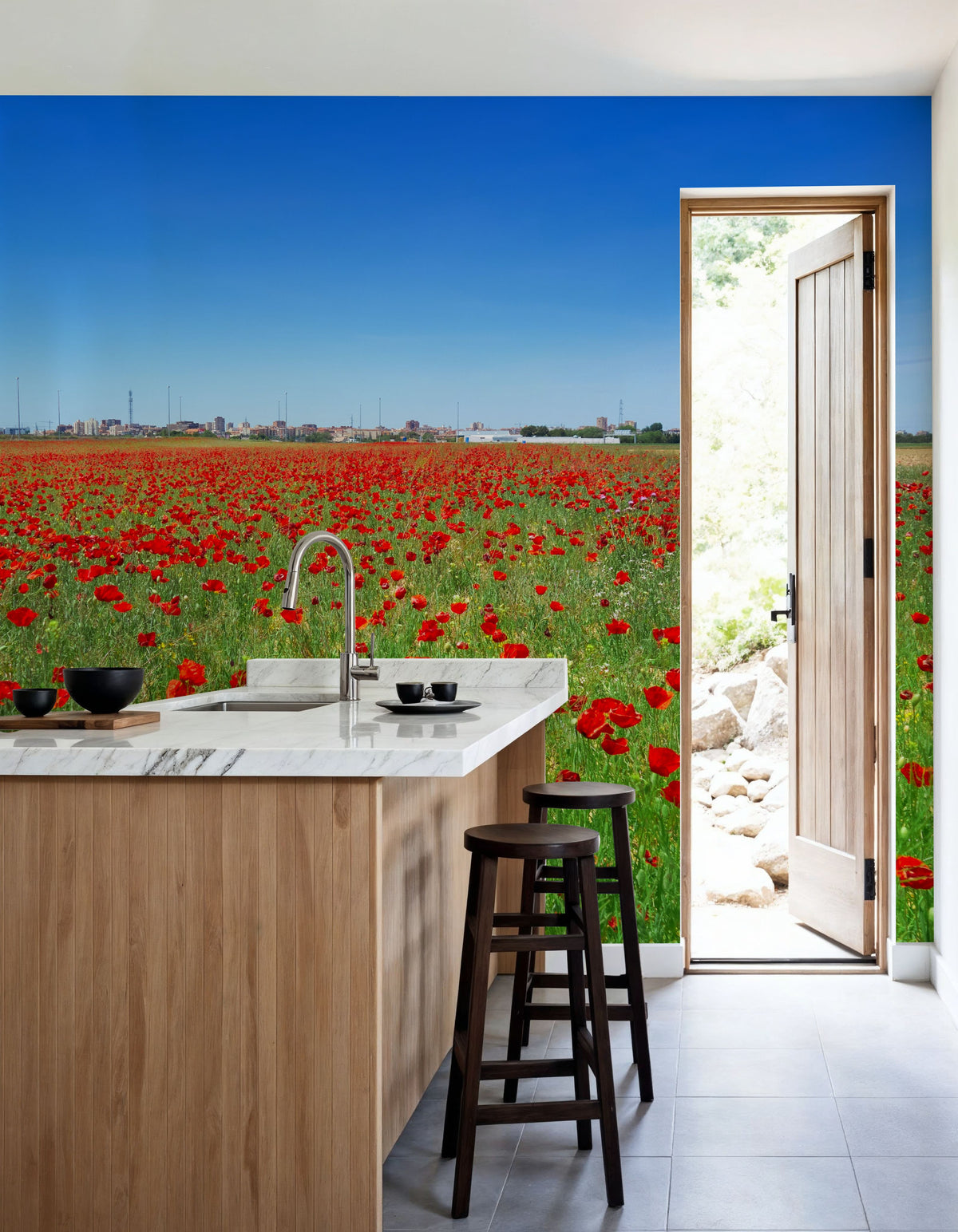 Crimson Poppy Field Mural Wallpaper - room preview 06