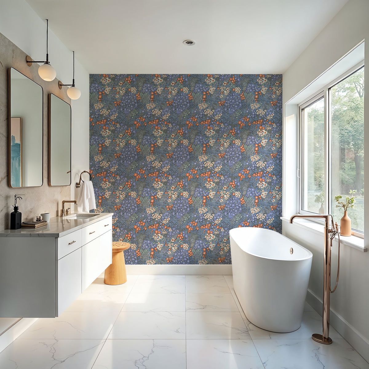 Floral Sparklers, Periwinkle Mural Wallpaper - room preview 06