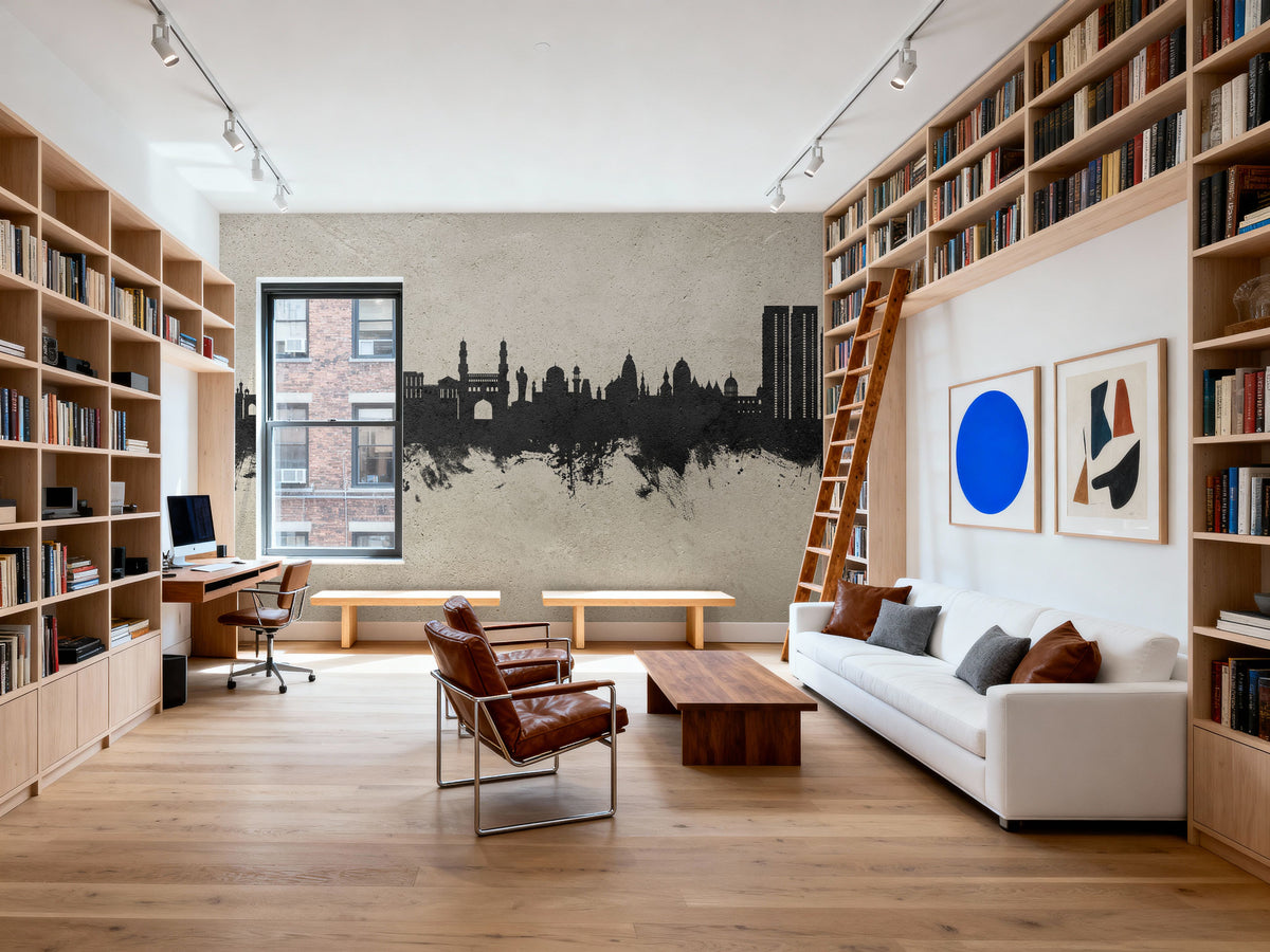 Hyderabad Skyline Concrete Mural Wallpaper - room preview 06