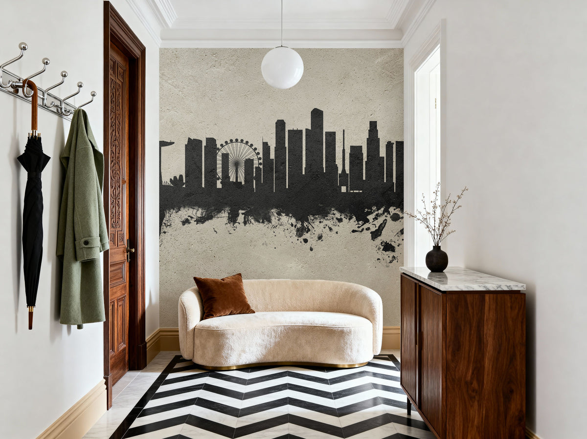 Singapore Skyline Concrete Mural Wallpaper - room preview 06