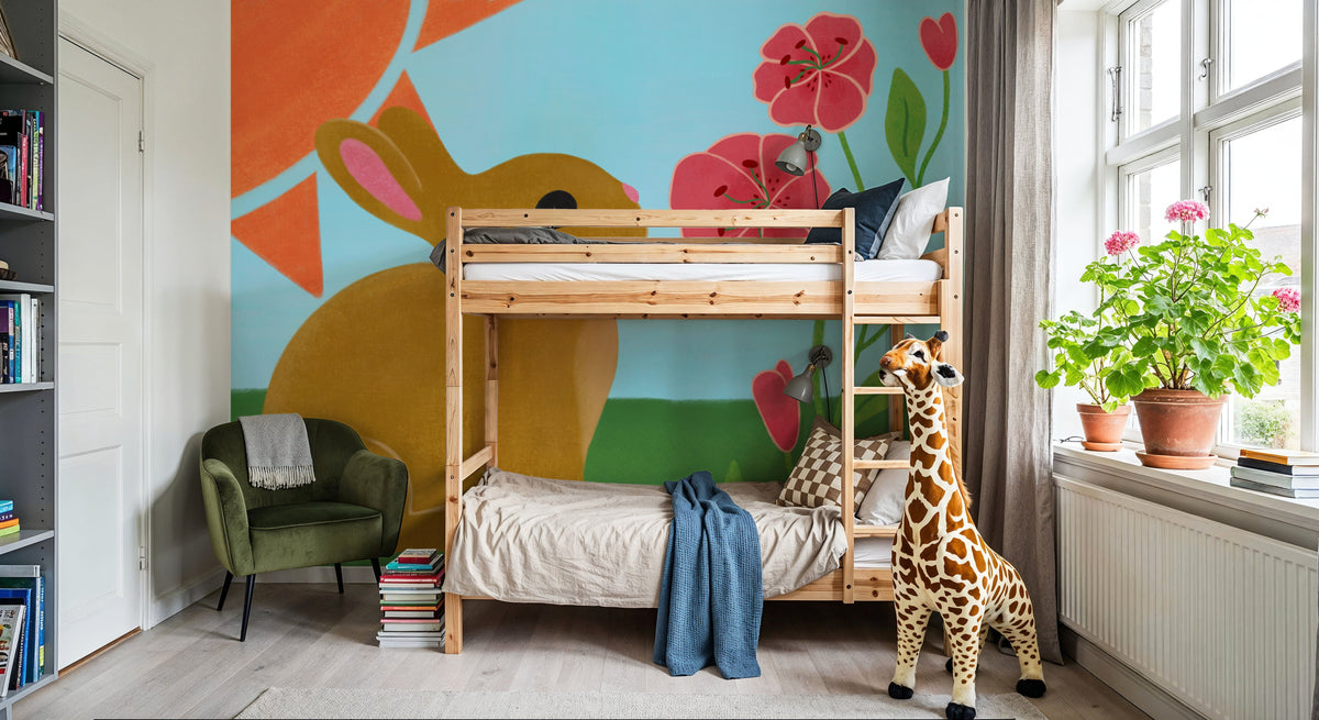 Retro Spring Bunny Mural Wallpaper - room preview 06