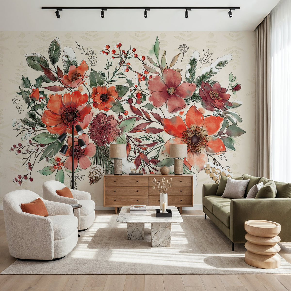 Festive Blooms I Mural Wallpaper - room preview 06