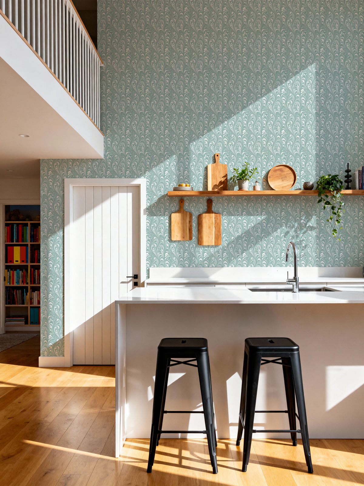 Marbelized Flow, Duck Egg Mural Wallpaper - room preview 06
