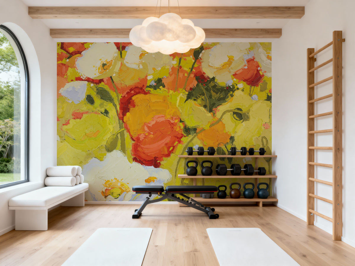 Red and Olive Celebration Mural Wallpaper - room preview 06
