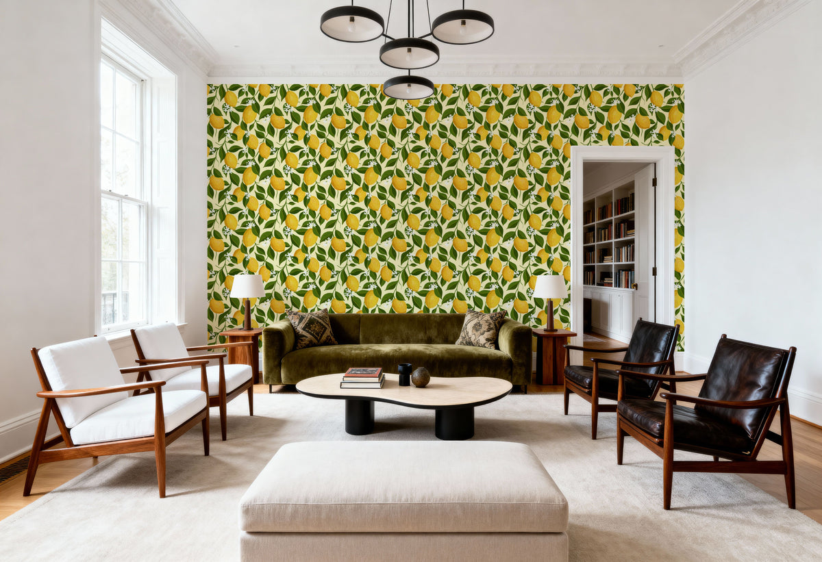 Trailing Lemons, Cream Mural Wallpaper - room preview 06