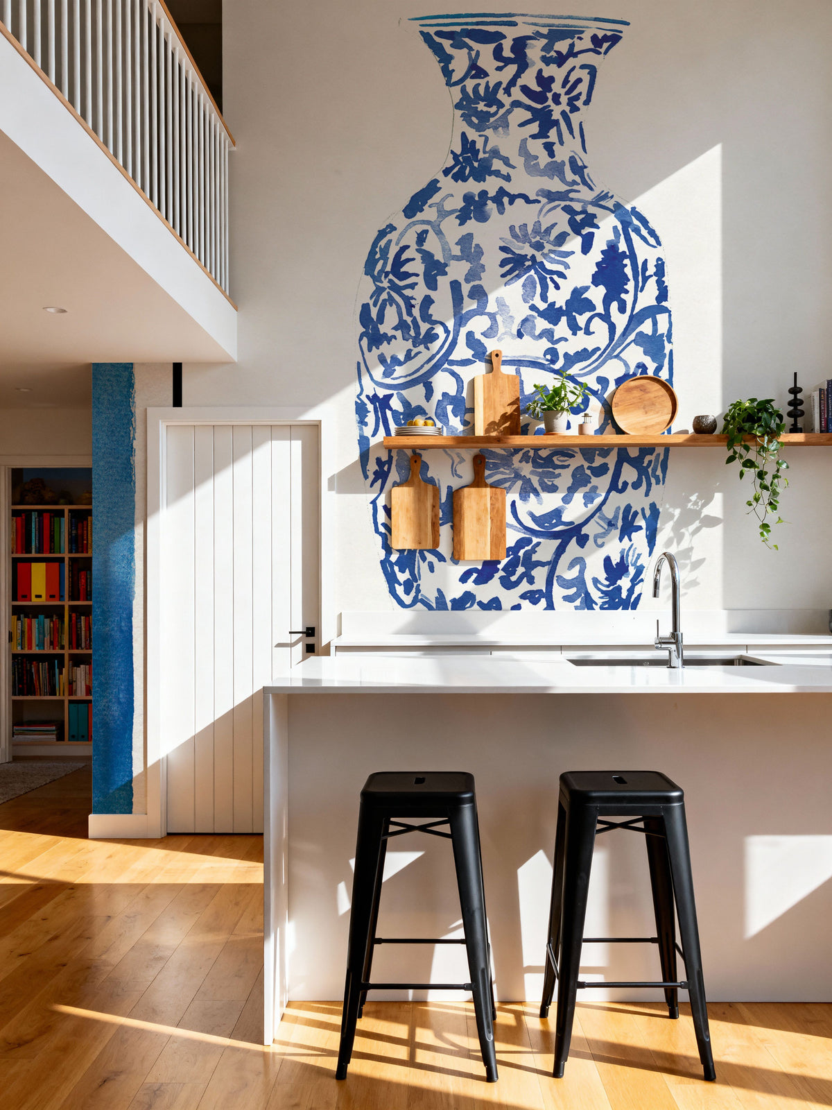 Chinoiserie Vase II Stripes Mural Wallpaper - room preview 06