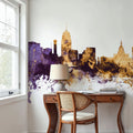 Lansing Michigan Skyline Purple & Gold Mural Wallpaper - room preview 06