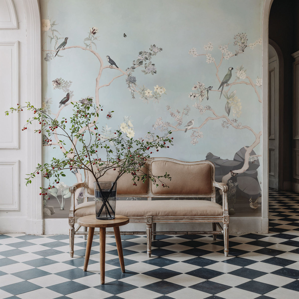 Birds in the Garden Light Blue Mural Wallpaper - room preview 06