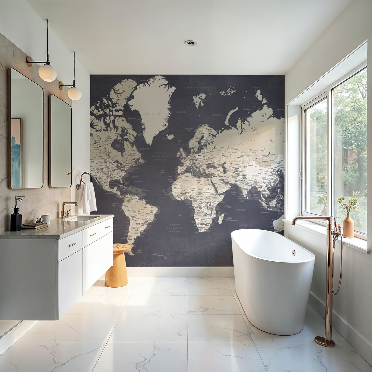 World Map Cities - Glyn Mural Wallpaper - room preview 06
