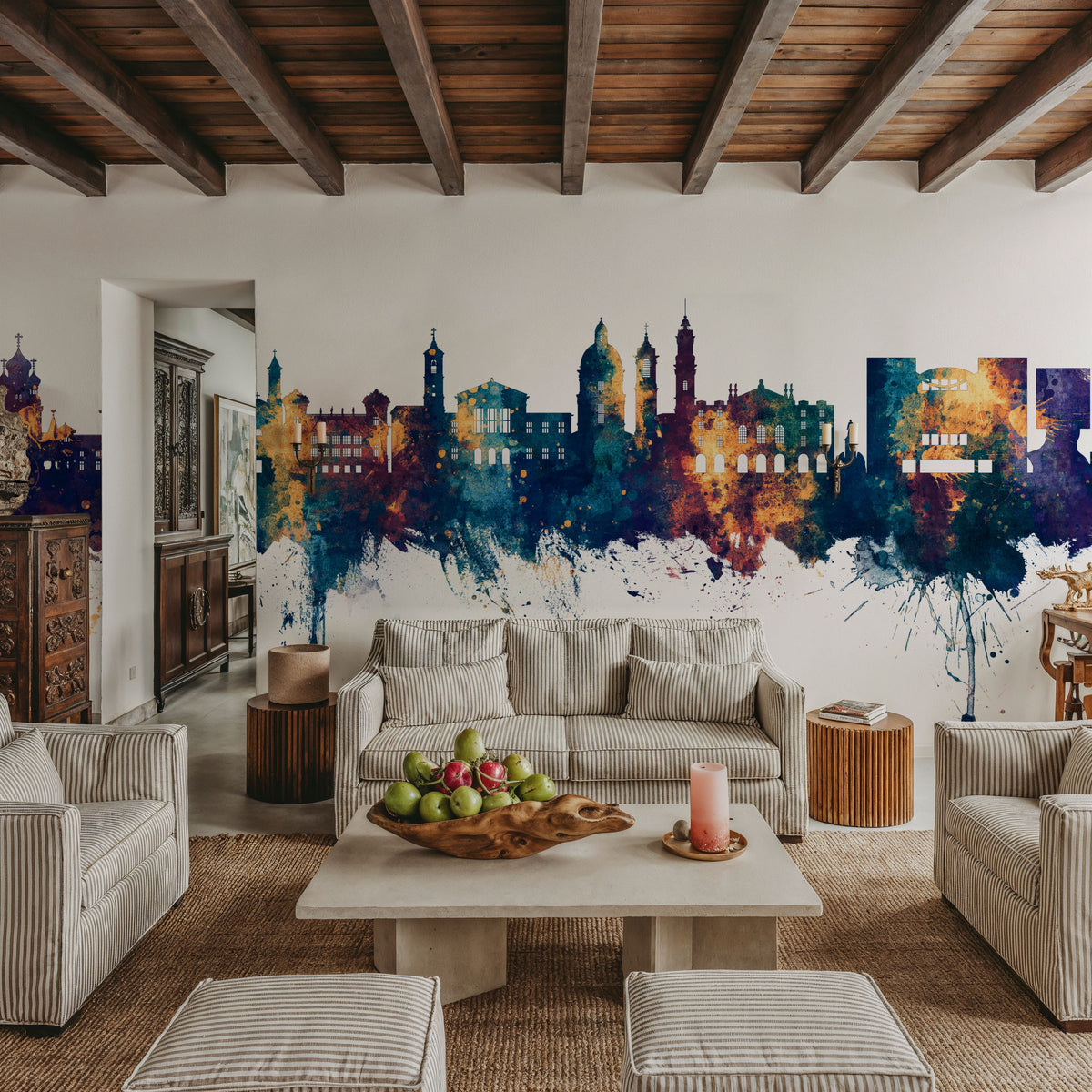 Nice France Skyline Blue & Bronze Mural Wallpaper - room preview 06