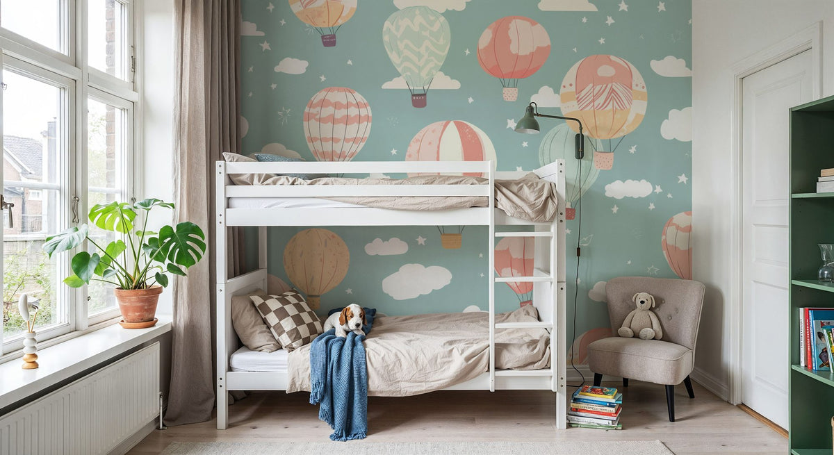 Hot Air Balloon Cloudy Mural Wallpaper - room preview 06