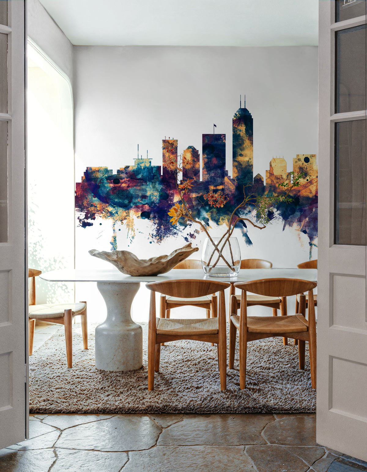 Indianapolis Indiana Skyline Blue & Bronze Mural Wallpaper - room preview 06
