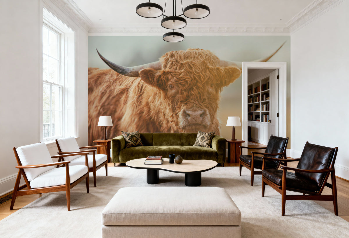 Highland Cow Pastures II Mural Wallpaper - room preview 06