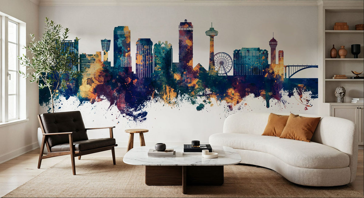 Niagara Falls Skyline Blue & Bronze Mural Wallpaper - room preview 06