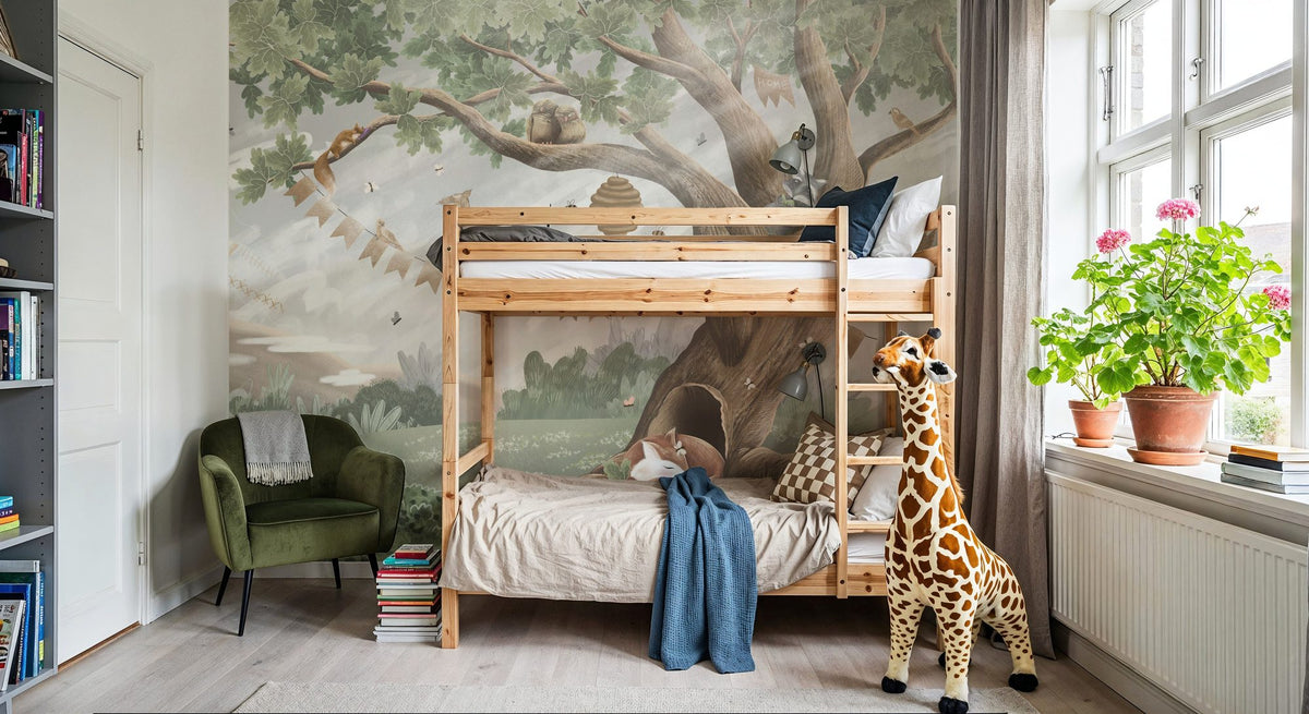 Oak Hill Slumber, Soft Green Mural Wallpaper - room preview 06