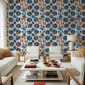 Blue Circle Ikat Mural Wallpaper - room preview 06