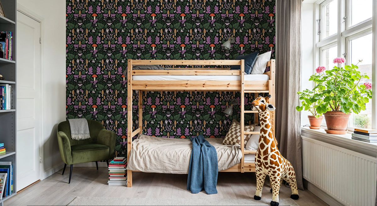 Autumn Forest Illustration, Purple Mural Wallpaper - room preview 06