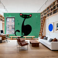 Retro Cat, Green Mural Wallpaper - room preview 06