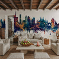 Milan Italy Skyline Blue & Bronze Mural Wallpaper - room preview 06