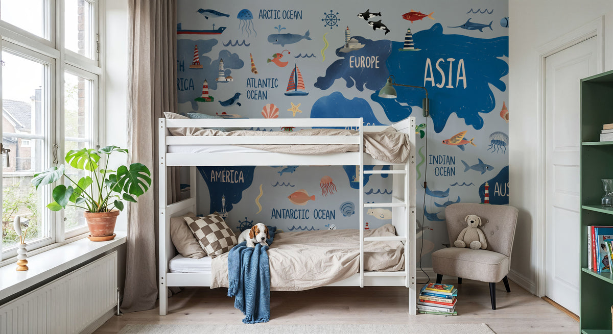 Nautical World Map Mural Wallpaper - room preview 06