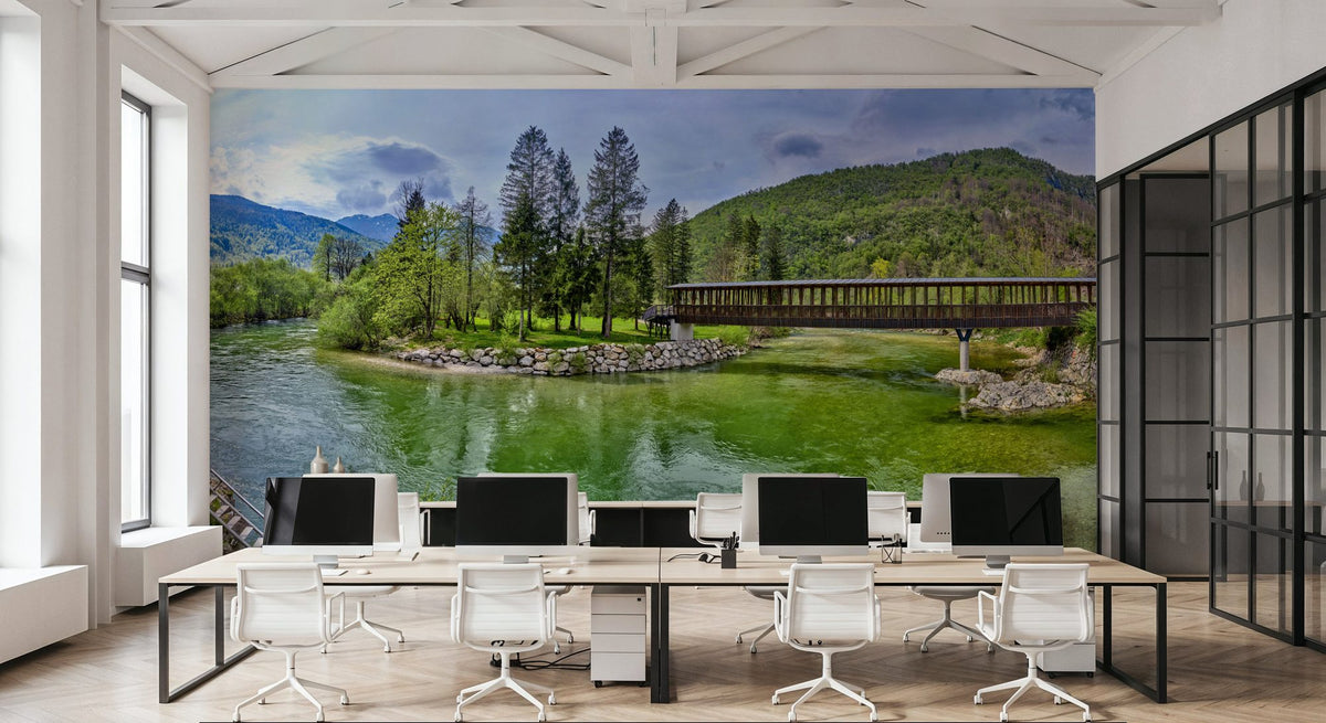 Mountain Bridge Serenity Mural Wallpaper - room preview 06