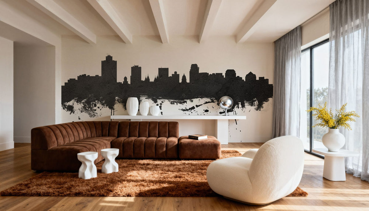Salt Lake City Utah Skyline Black & White Mural Wallpaper - room preview 06