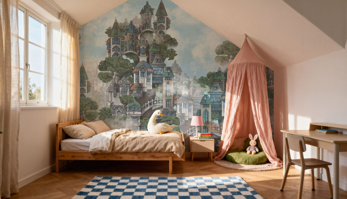 Treehouse Neighborhood Mural Wallpaper - room preview 06