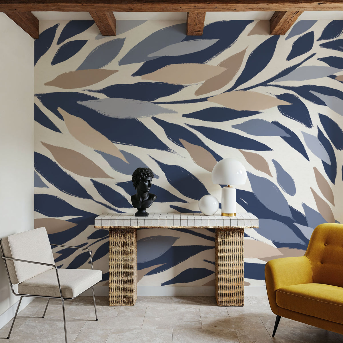 Leafy Lines Plain Mural Wallpaper - room preview 06