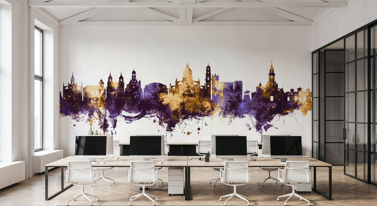 Jerez Spain Skyline Purple & Gold Mural Wallpaper - room preview 06
