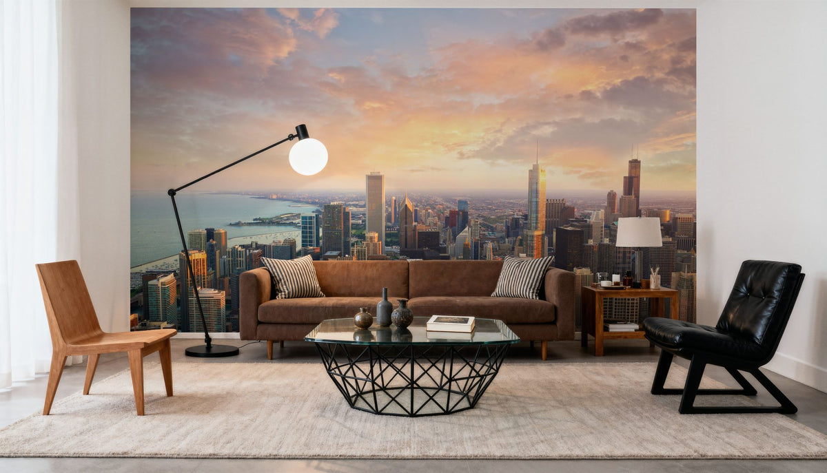 Chicago Sunset Mural Wallpaper - room preview 06