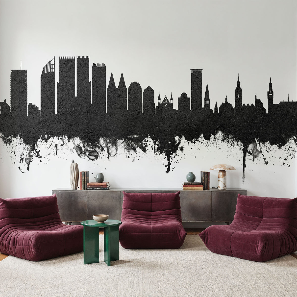 The Hauge Netherlands Skyline Black & White Mural Wallpaper - room preview 06