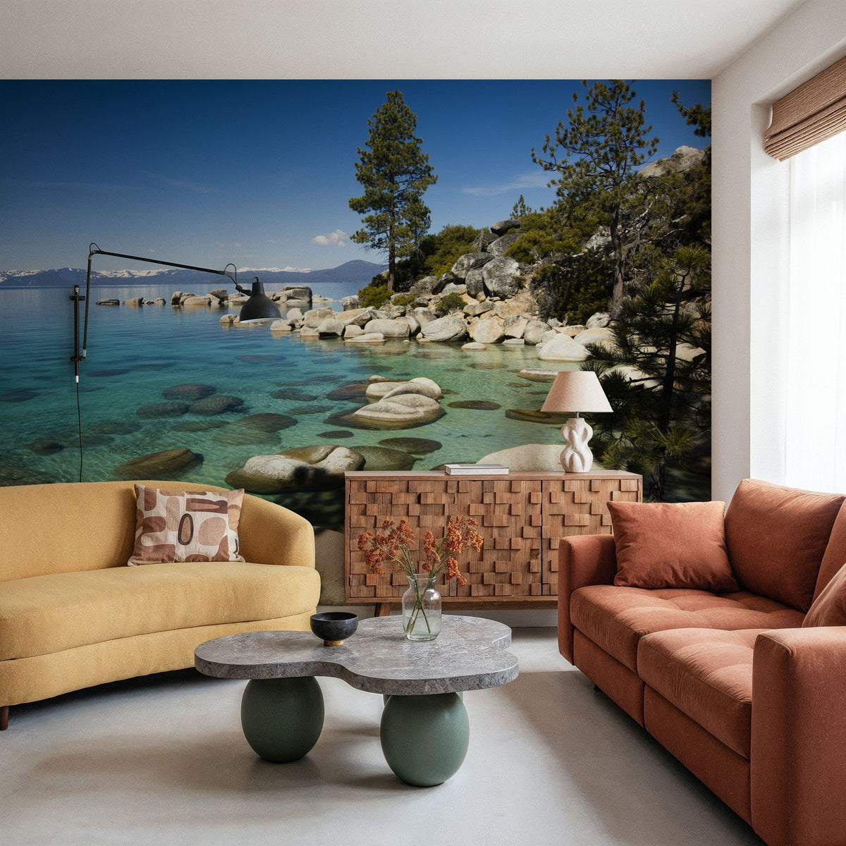Mountain Lake Tranquility Mural Wallpaper - room preview 06