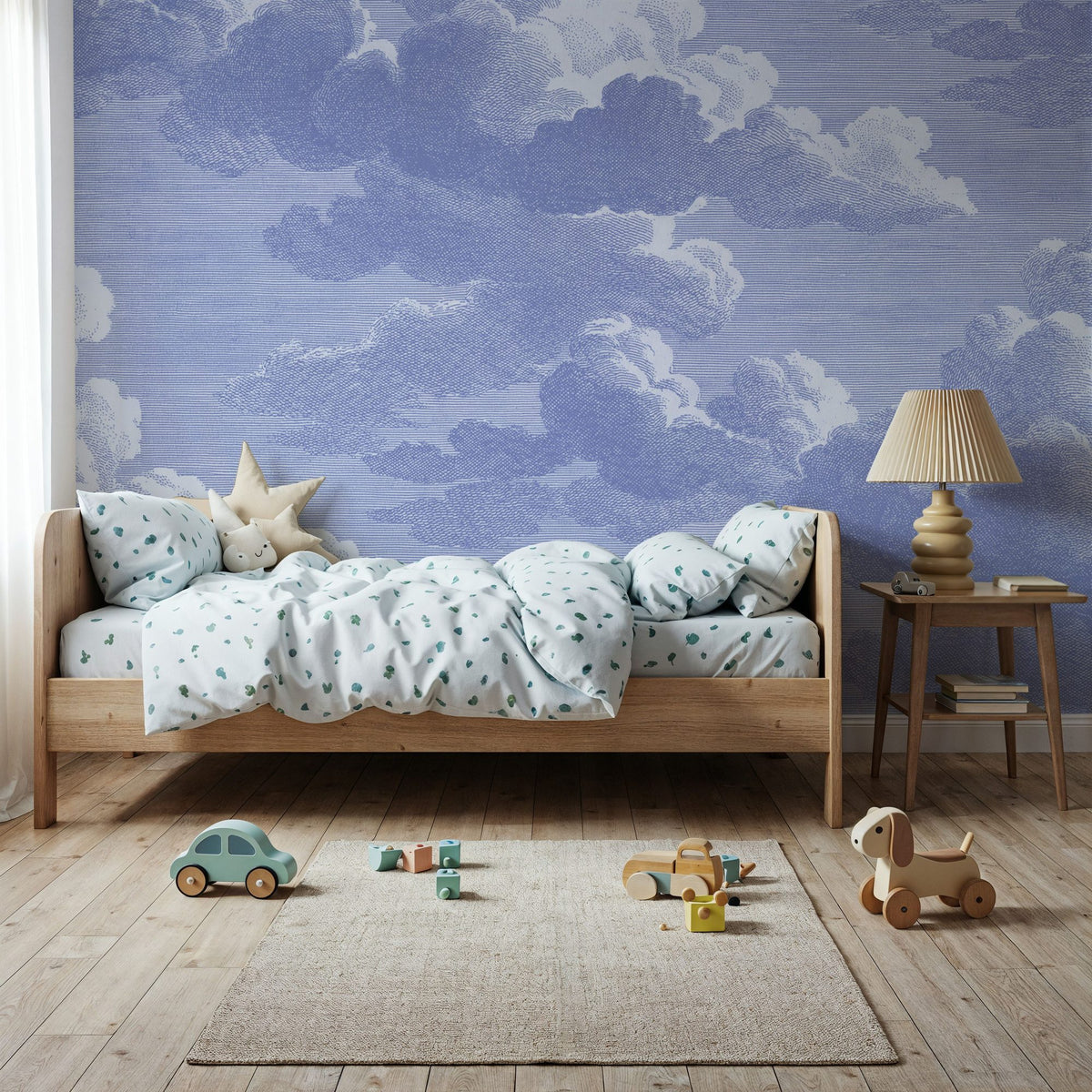 Intaglio Clouds, Periwinkle Mural Wallpaper - room preview 06