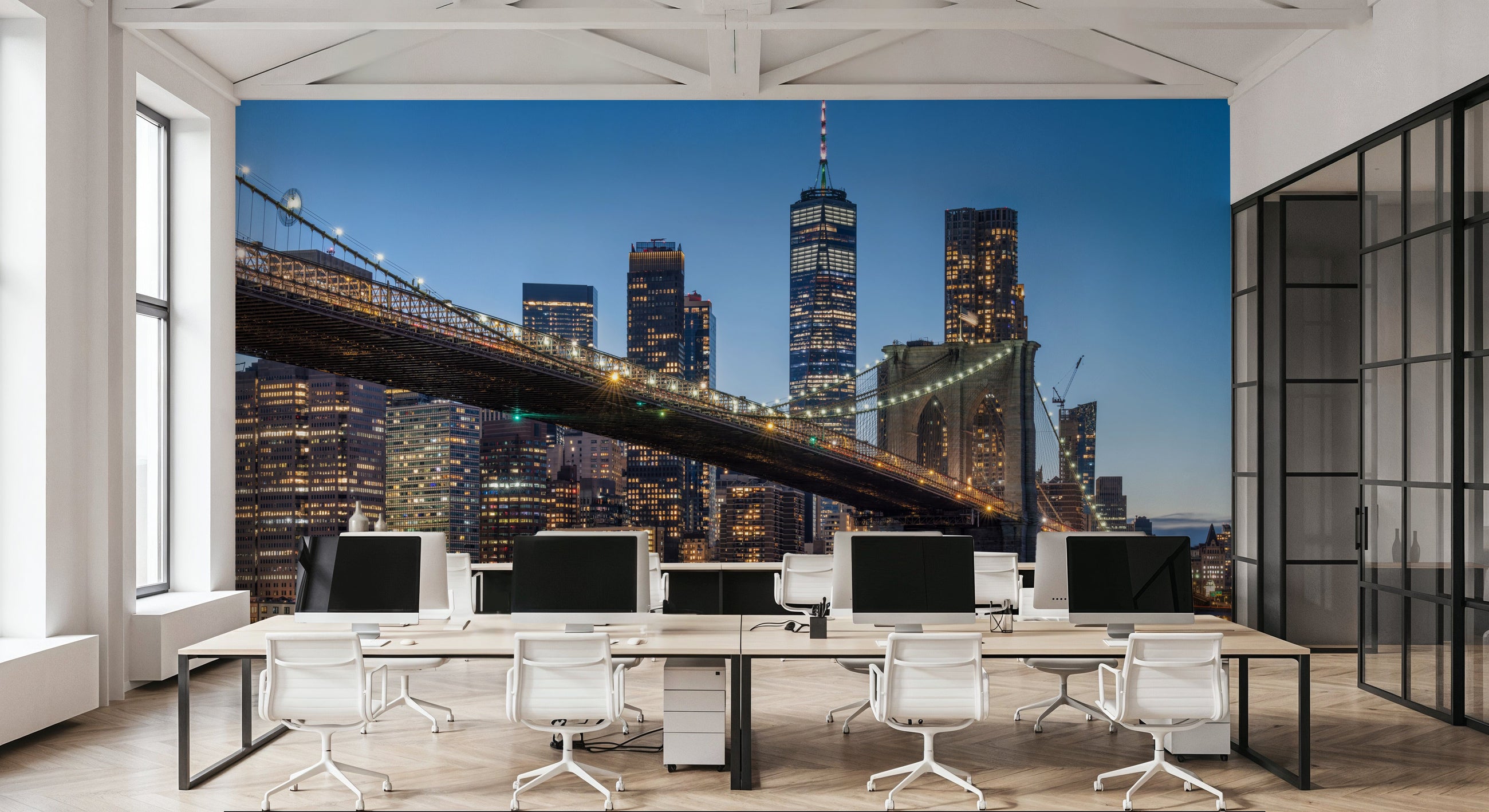 Brooklyn Bridge At Dusk Mural Wallpaper