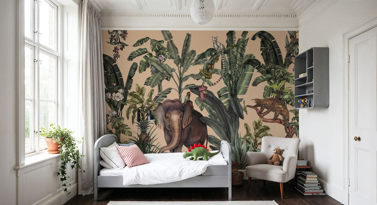 Jungle Kingdom, Beige Mural Wallpaper - room preview 06