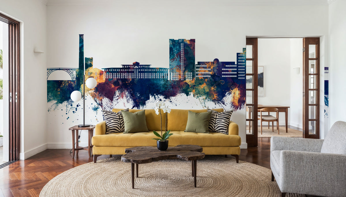 Telford England Skyline Blue & Bronze Mural Wallpaper - room preview 06