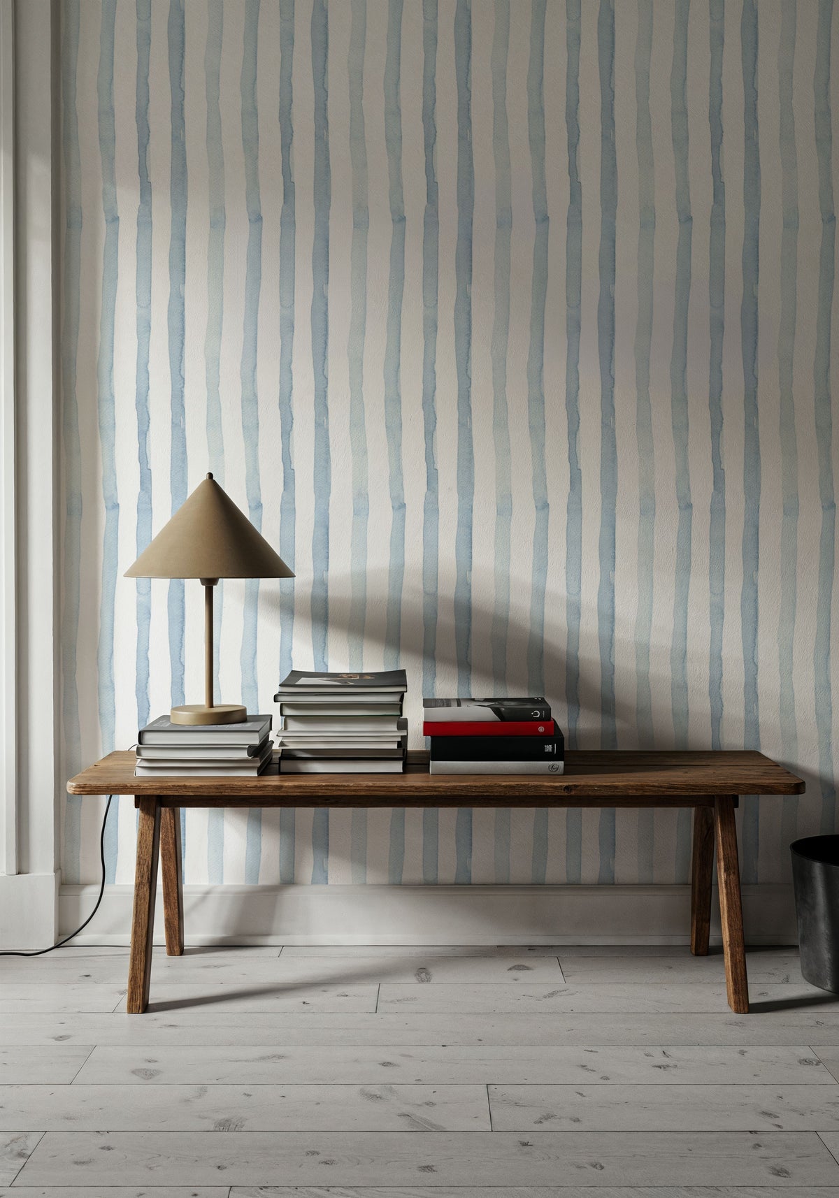 Watercolor Stripes Indigo Mural Wallpaper - room preview 06