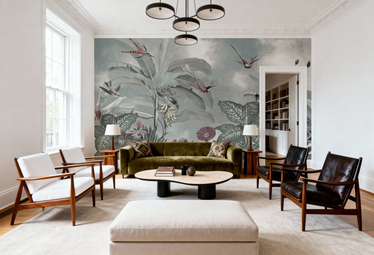 Birds of Paradise Blue Mural Wallpaper - room preview 06