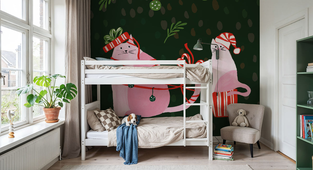 Mischief Kitty Christmas IV Mural Wallpaper - room preview 06