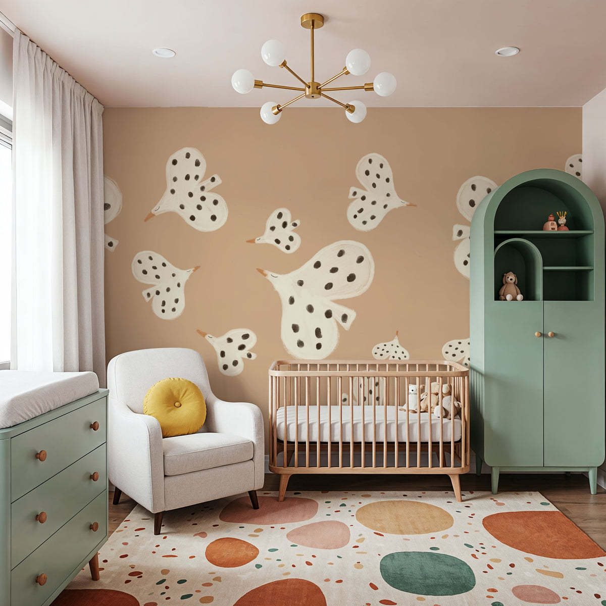 Birds Flying High, Peach Mural Wallpaper - room preview 06