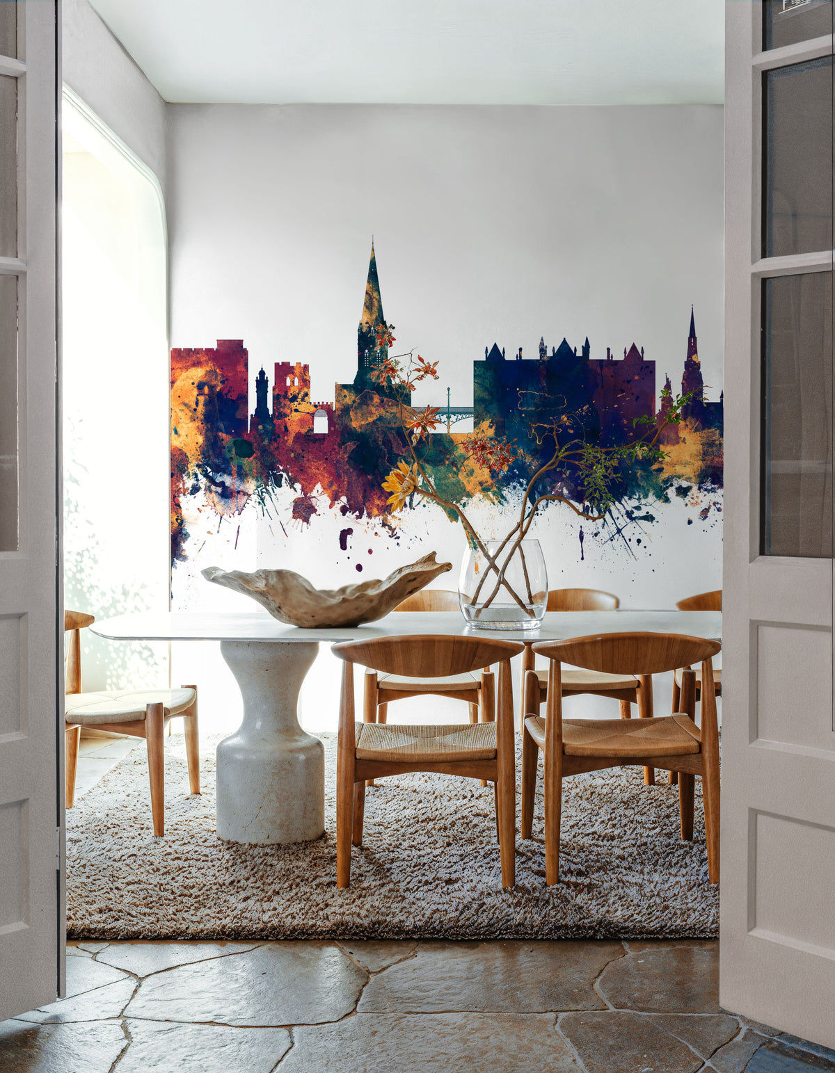Exeter England Skyline Blue & Bronze Mural Wallpaper - room preview 06