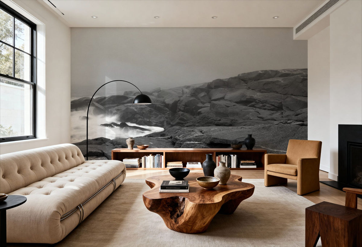 Peggy's Cove Lighthouse BW Mural Wallpaper - room preview 06